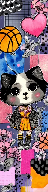 Free kawaii cats bookmark featuring a kawaii cat playing basketball